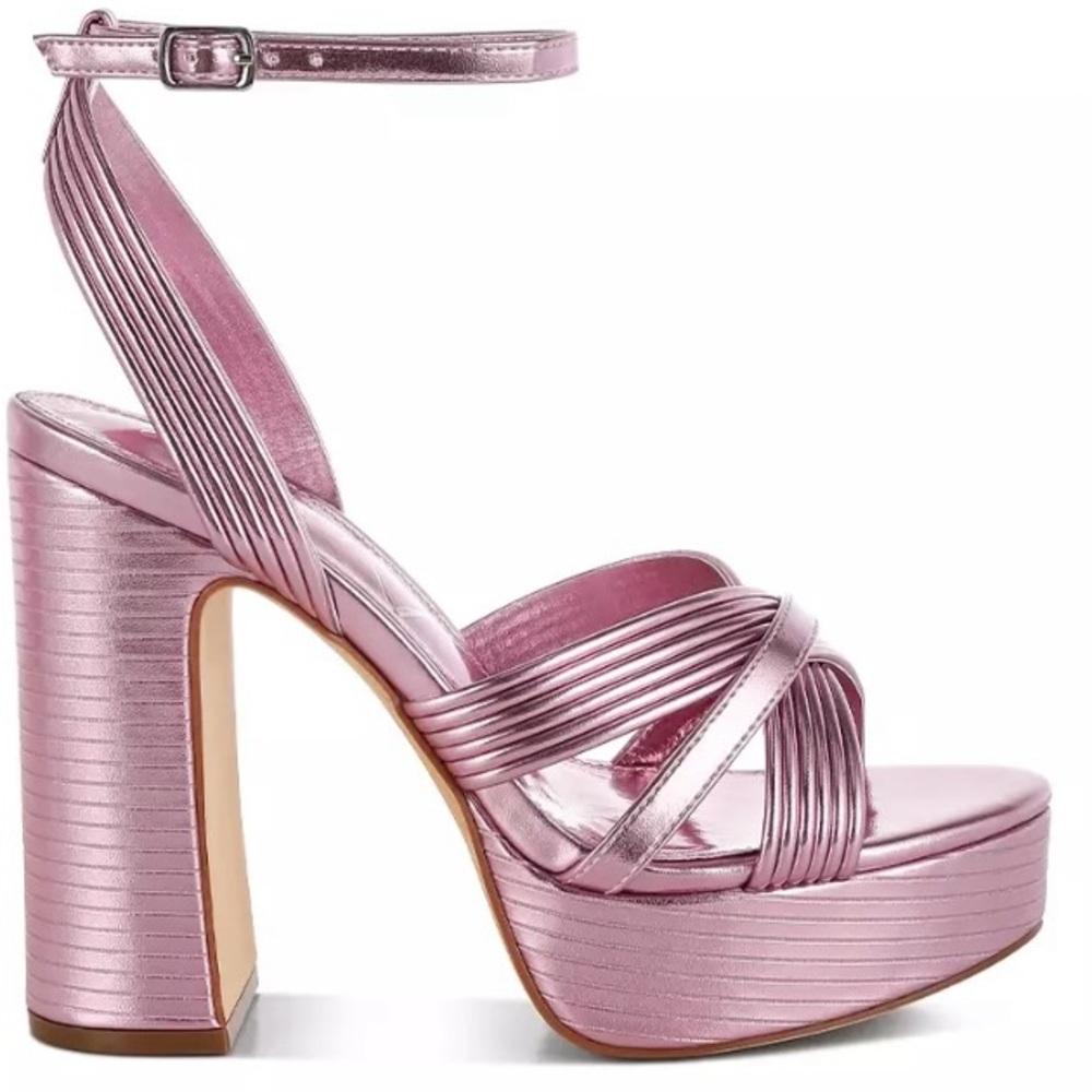 London Rag Socialite Sandal Chic Metallic Pink Platform Ankle Strap Heels
